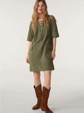 ba&sh Olive Lace-Up Utility Mini Dress